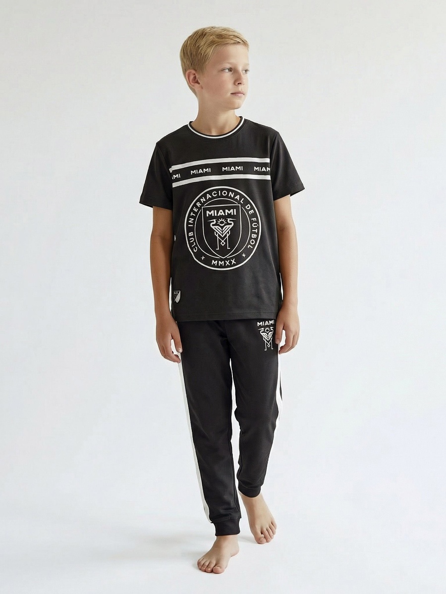 Cotton Crew Neck Short Sleeve Pyjama Set with Miami Football Club Print