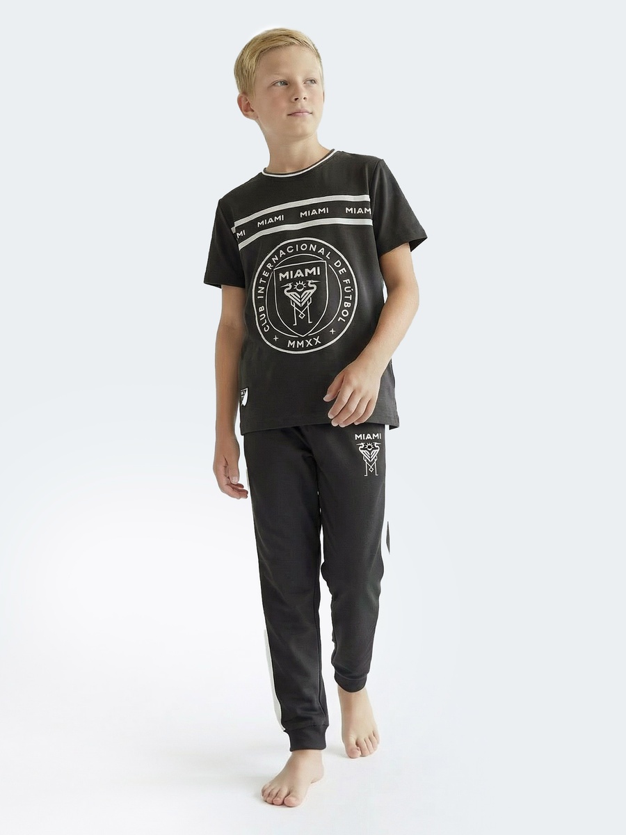 Cotton Crew Neck Short Sleeve Pyjama Set with Miami Football Club Print