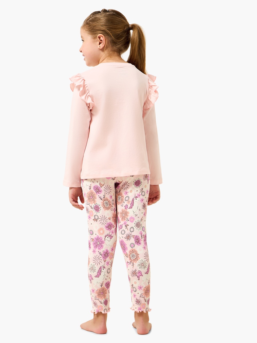 Cotton Crew Neck Long Sleeves Pyjama Set with Unicorn Print