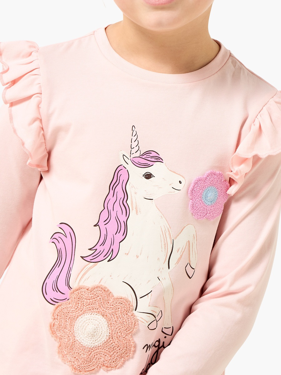 Cotton Crew Neck Long Sleeves Pyjama Set with Unicorn Print