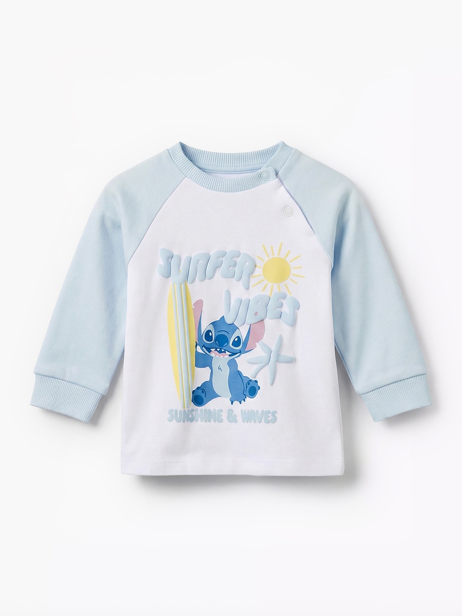 Cotton Round Neck Long Sleeves Pyjama Set with Stitch Print