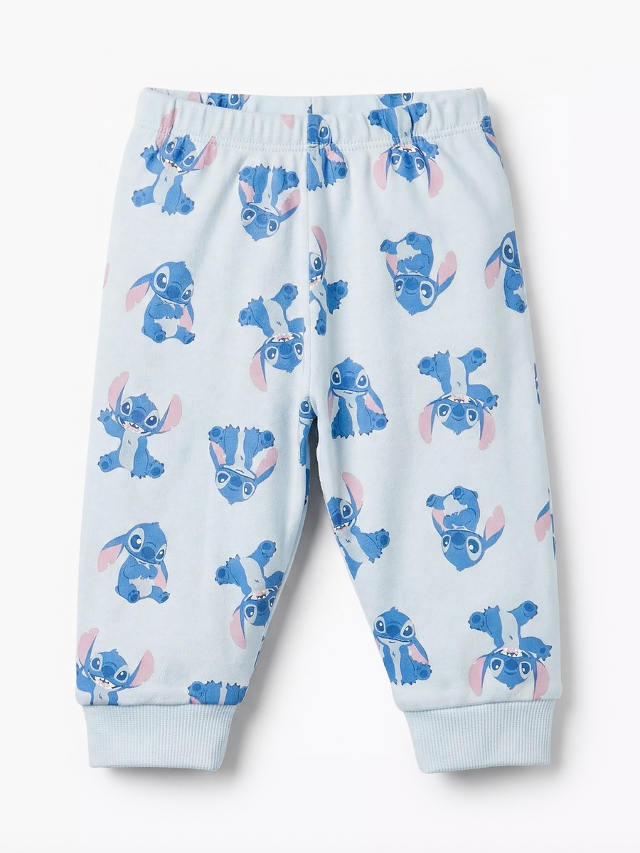 Cotton Round Neck Long Sleeves Pyjama Set with Stitch Print