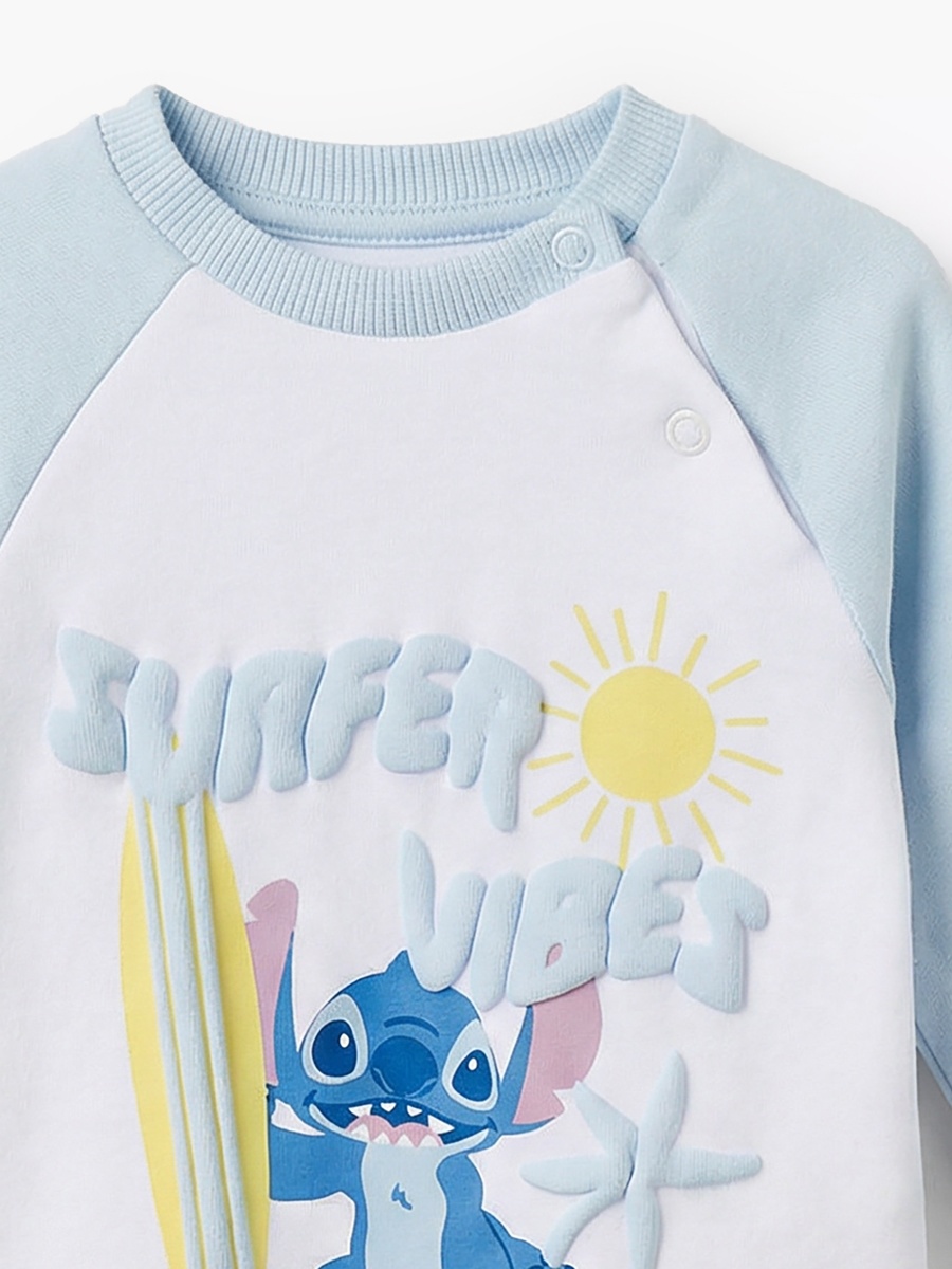 Cotton Round Neck Long Sleeves Pyjama Set with Stitch Print