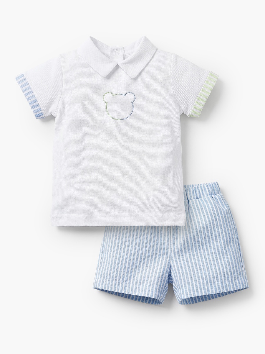 Collared Short Sleeves Polo T-Shirt and Shorts Set with Stripes