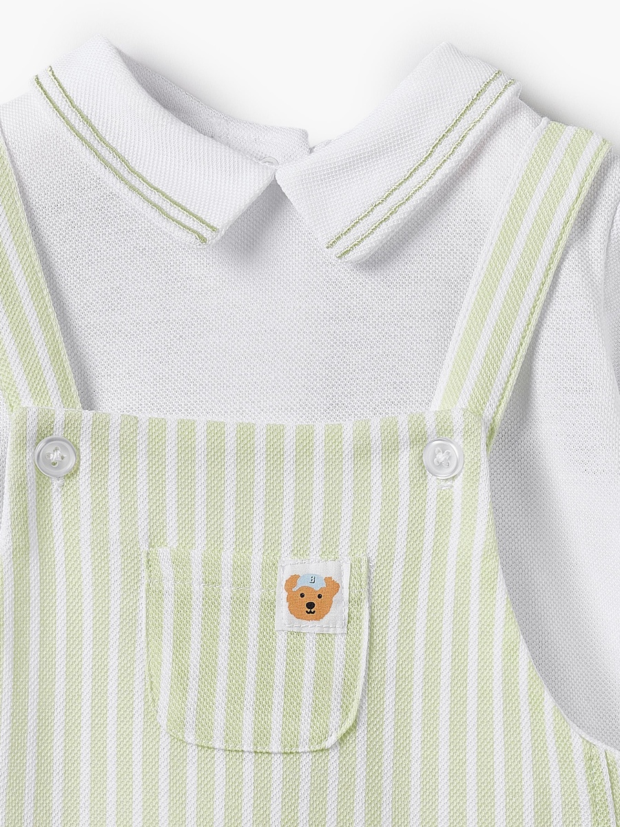 Peter Pan Collar Short Sleeves Polo T-Shirt and Dungaree Set with Stripes