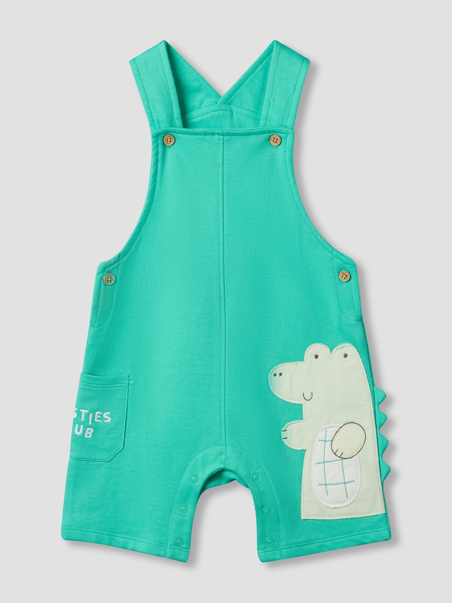 Round Neck Short Sleeve T-Shirt and Dungaree Set with Alligator Applique