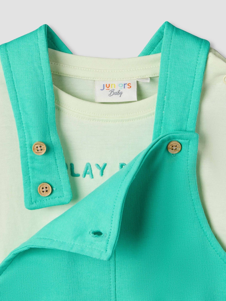 Round Neck Short Sleeve T-Shirt and Dungaree Set with Alligator Applique
