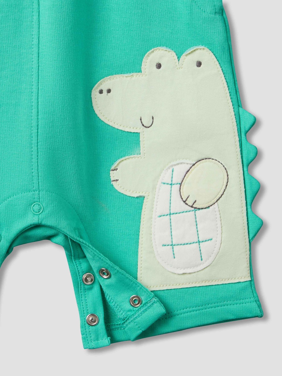 Round Neck Short Sleeve T-Shirt and Dungaree Set with Alligator Applique