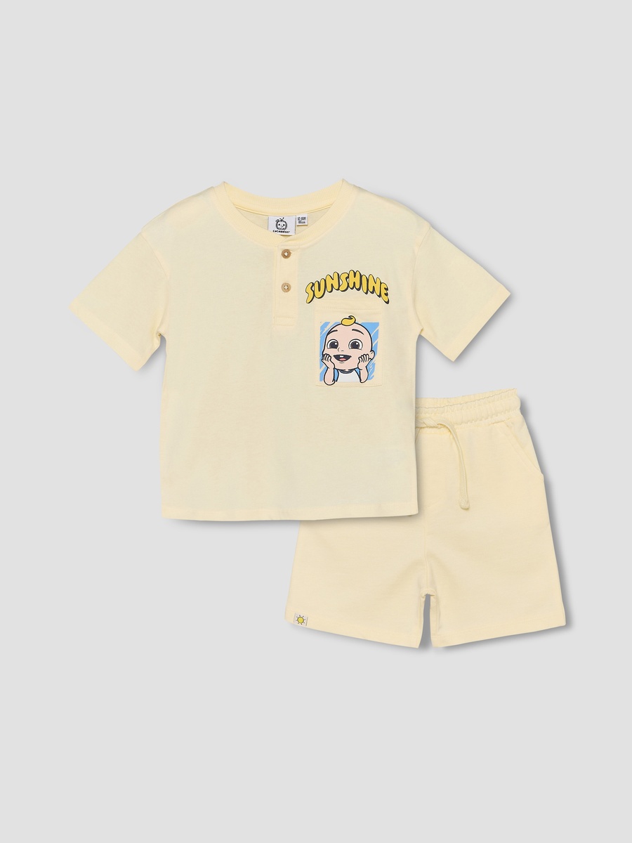 Crew Neck Short Sleeves T-Shirt and Shorts Set with Cocomelon Print