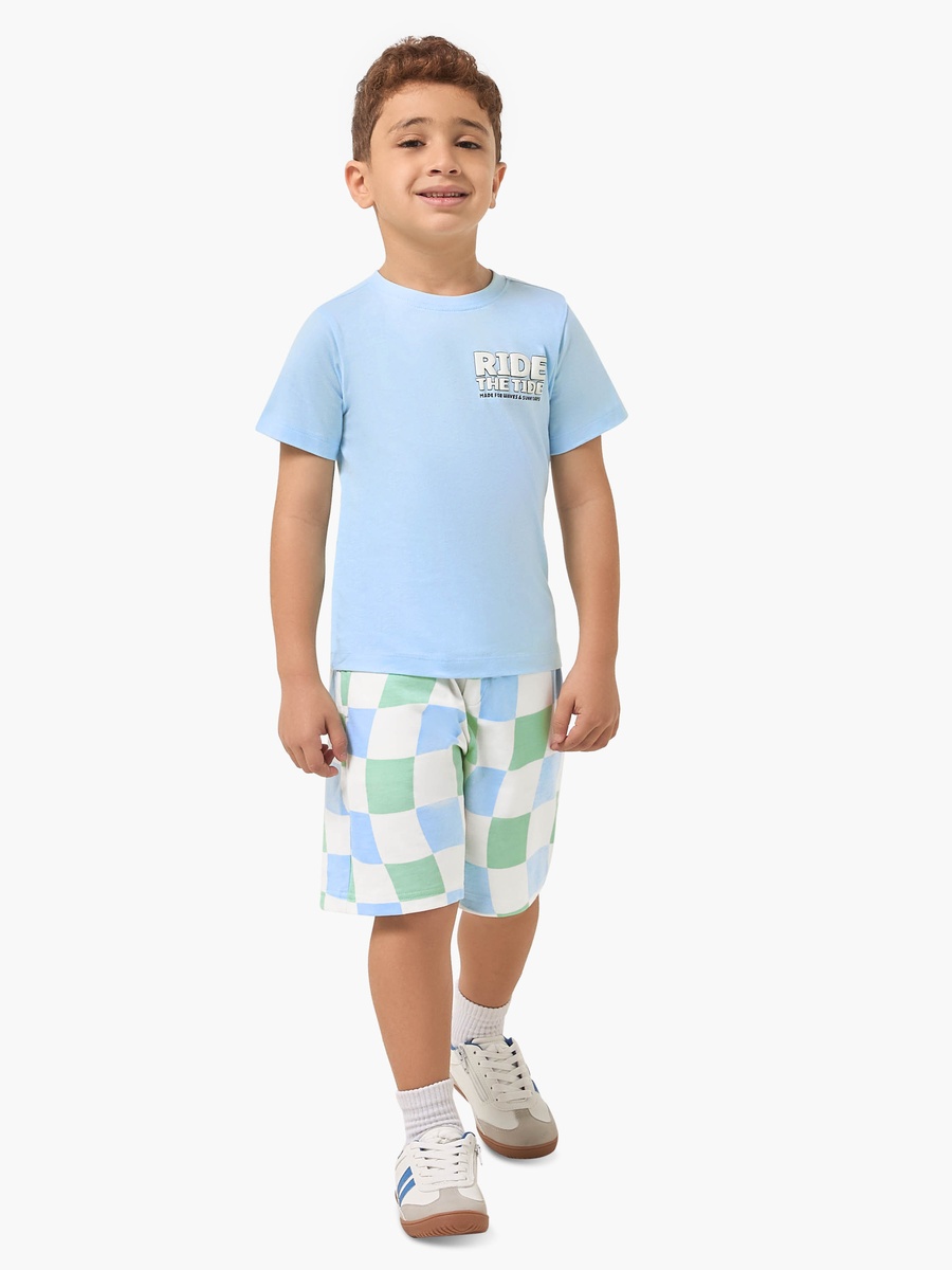 Set of 3 Crew Neck Short Sleeve T-Shirt and Shorts Set with Assorted Print