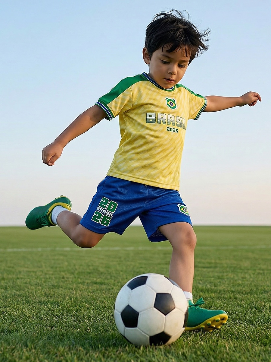Crew Neck Short Sleeves T-Shirt and Shorts Set with Brazil Print