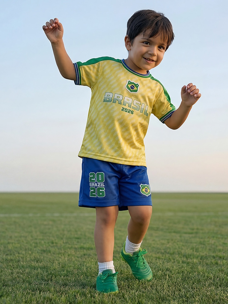 Crew Neck Short Sleeves T-Shirt and Shorts Set with Brazil Print