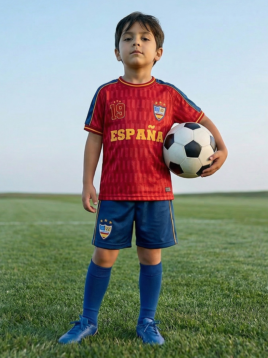 Crew Neck Short Sleeves T-Shirt and Shorts Set with Spain Print
