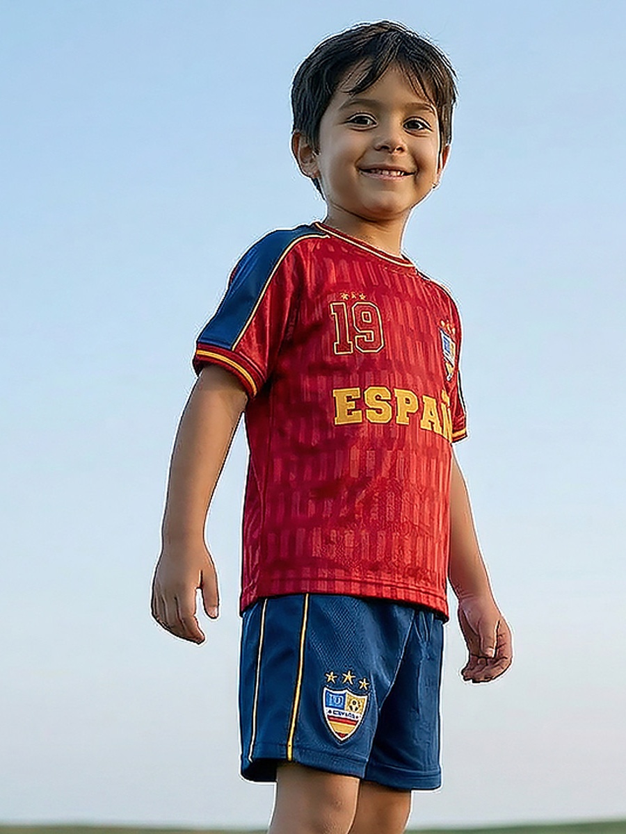 Crew Neck Short Sleeves T-Shirt and Shorts Set with Spain Print