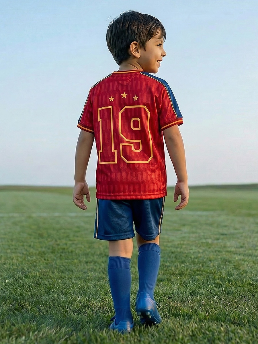 Crew Neck Short Sleeves T-Shirt and Shorts Set with Spain Print