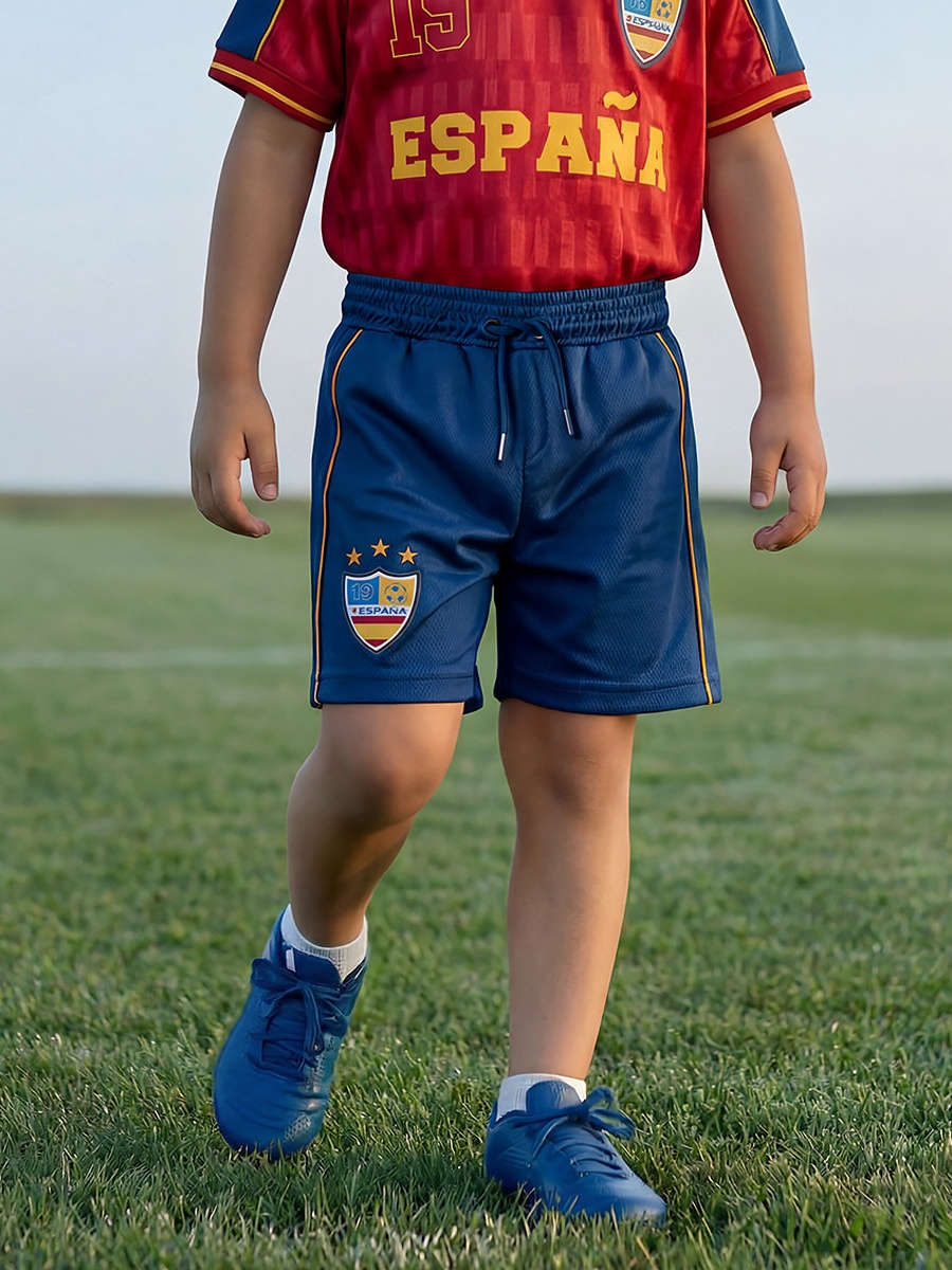 Crew Neck Short Sleeves T-Shirt and Shorts Set with Spain Print
