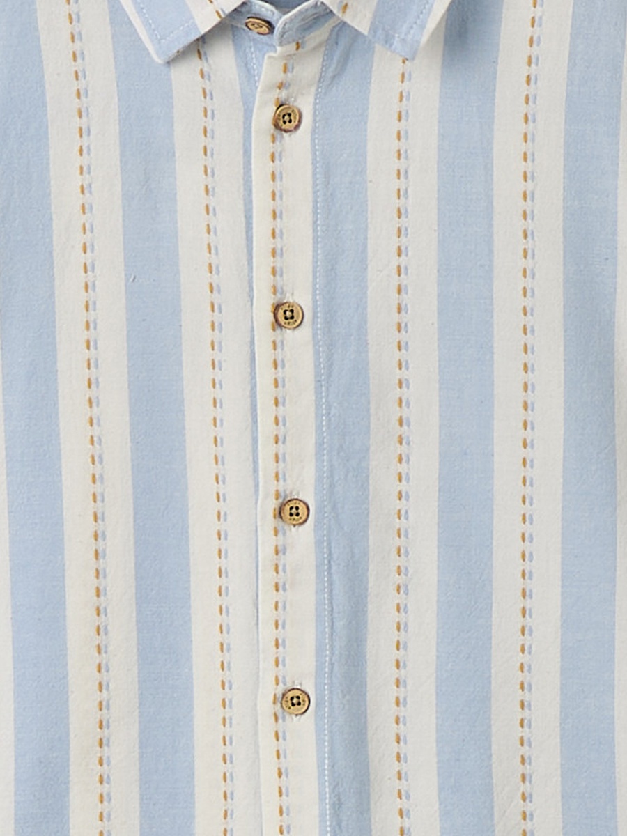 Collared Short Sleeves Shirt and Shorts Set with Stripes