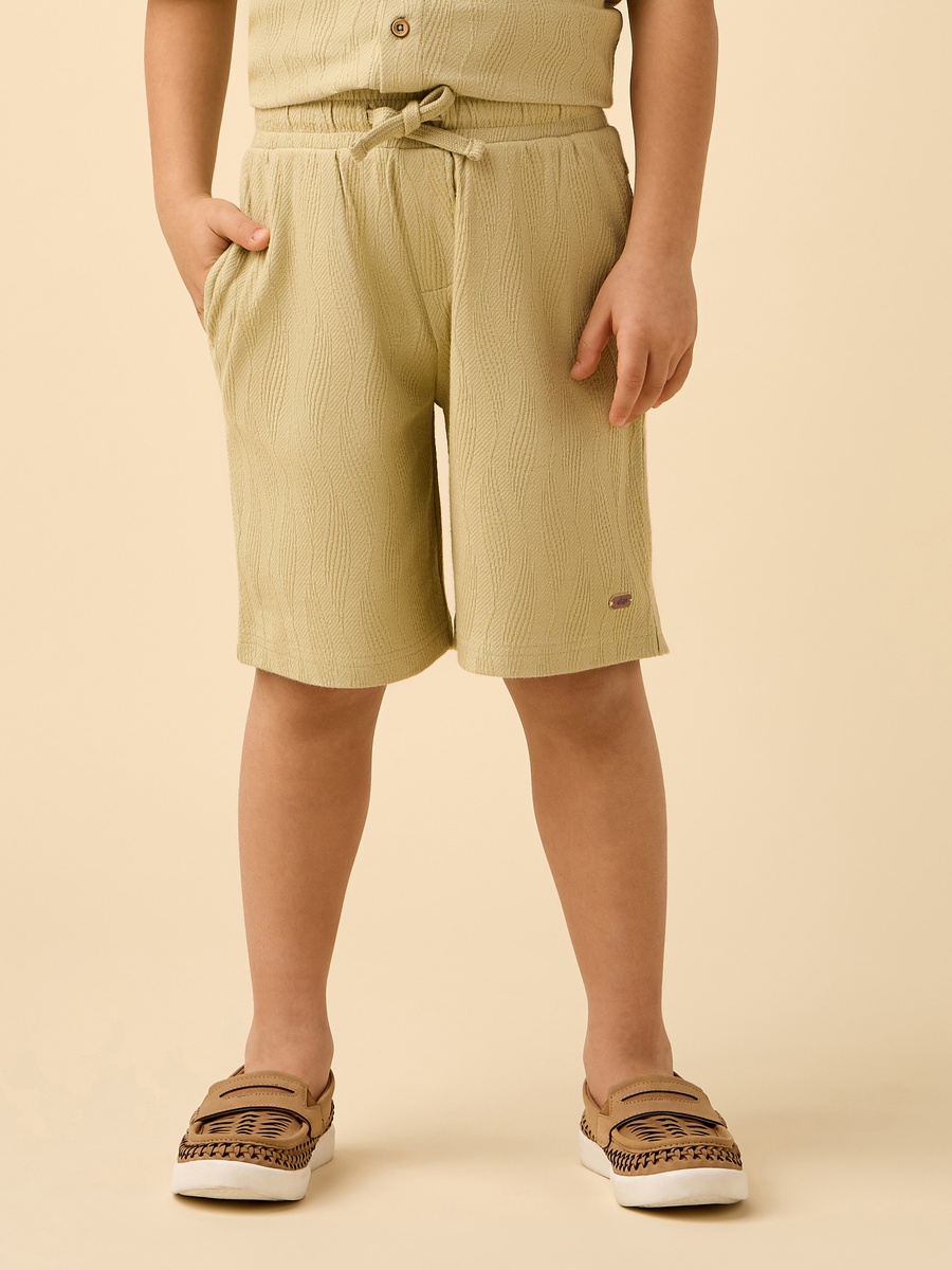 Collared Short Sleeves Shirt and Shorts Set with Textured Design