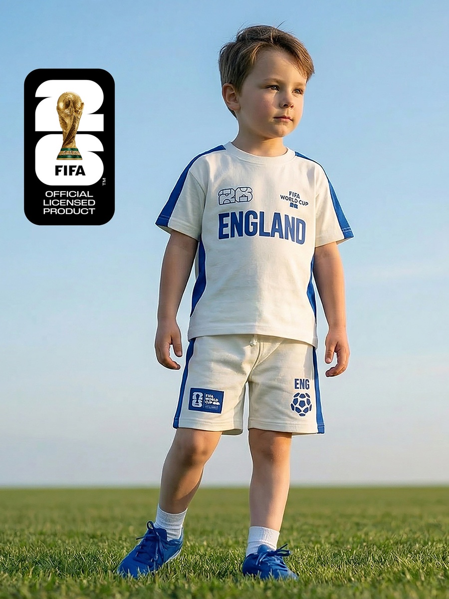 Crew Neck Short Sleeves T-Shirt and Shorts Set with England Print