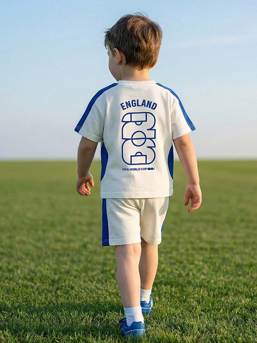 Crew Neck Short Sleeves T-Shirt and Shorts Set with England Print