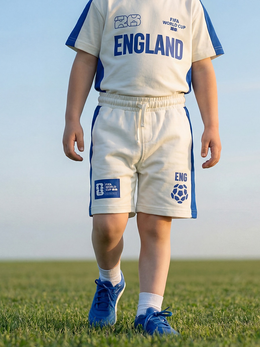Crew Neck Short Sleeves T-Shirt and Shorts Set with England Print