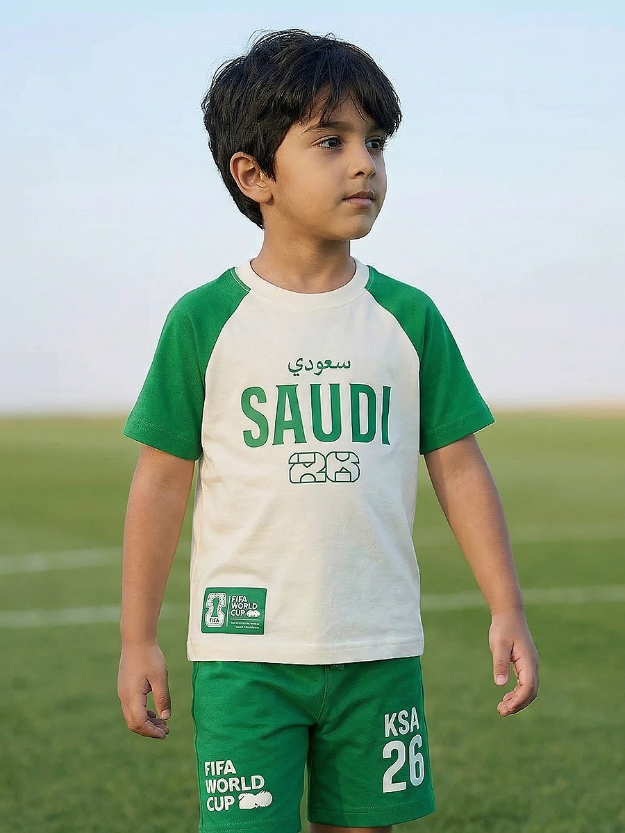Crew Neck Short Sleeves T-Shirt and Shorts Set with Saudi Arabia Print