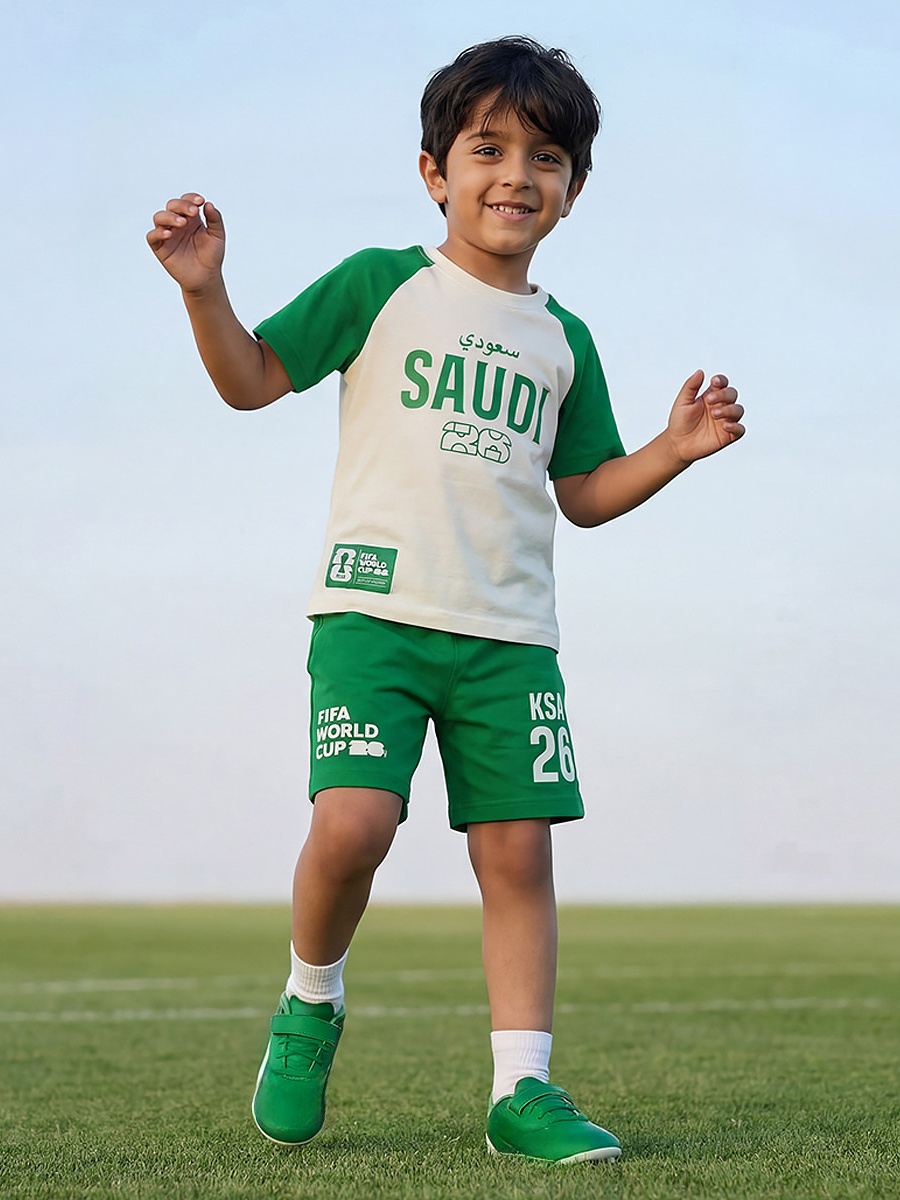 Crew Neck Short Sleeves T-Shirt and Shorts Set with Saudi Arabia Print