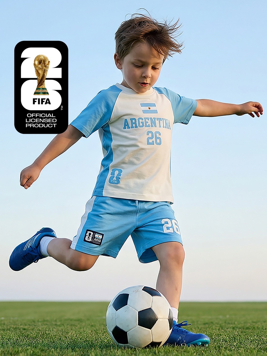 Crew Neck Short Sleeves T-Shirt and Shorts Set with Argentina Print