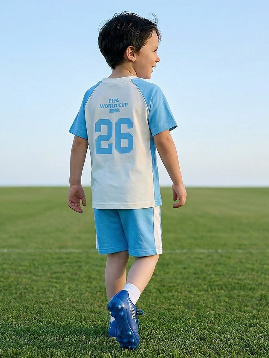 Crew Neck Short Sleeves T-Shirt and Shorts Set with Argentina Print