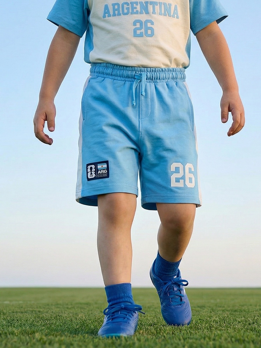 Crew Neck Short Sleeves T-Shirt and Shorts Set with Argentina Print