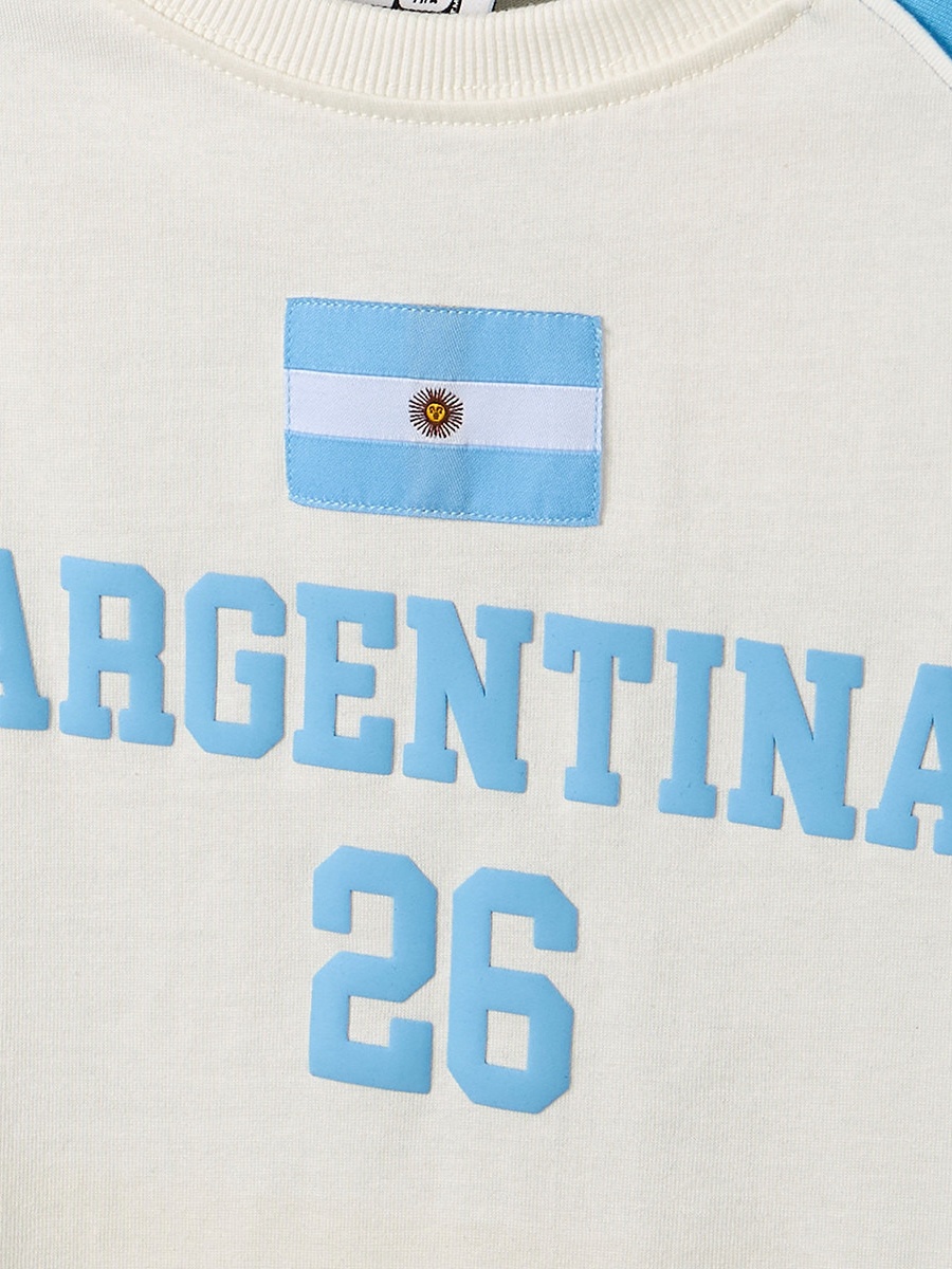 Crew Neck Short Sleeves T-Shirt and Shorts Set with Argentina Print