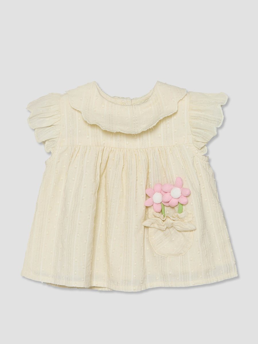 Round Neck Short Sleeves Top and Shorts Set with Floral Appique