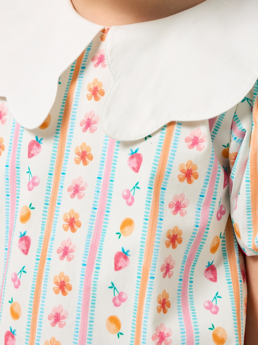 Sailor Collar Short Sleeves Top and Pants Set with Fruit Print