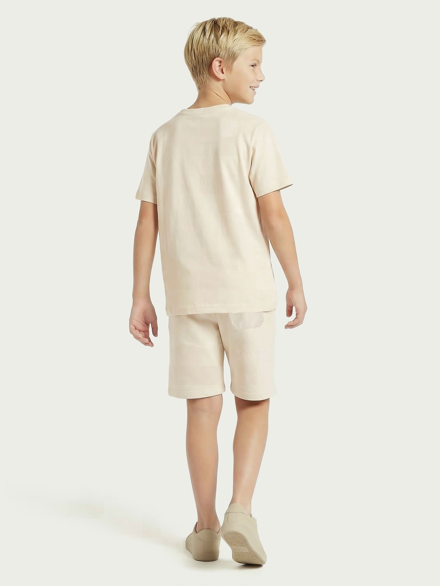 Set of 3 Crew Neck Short Sleeves T-Shirt and Shorts Set with Beach Print
