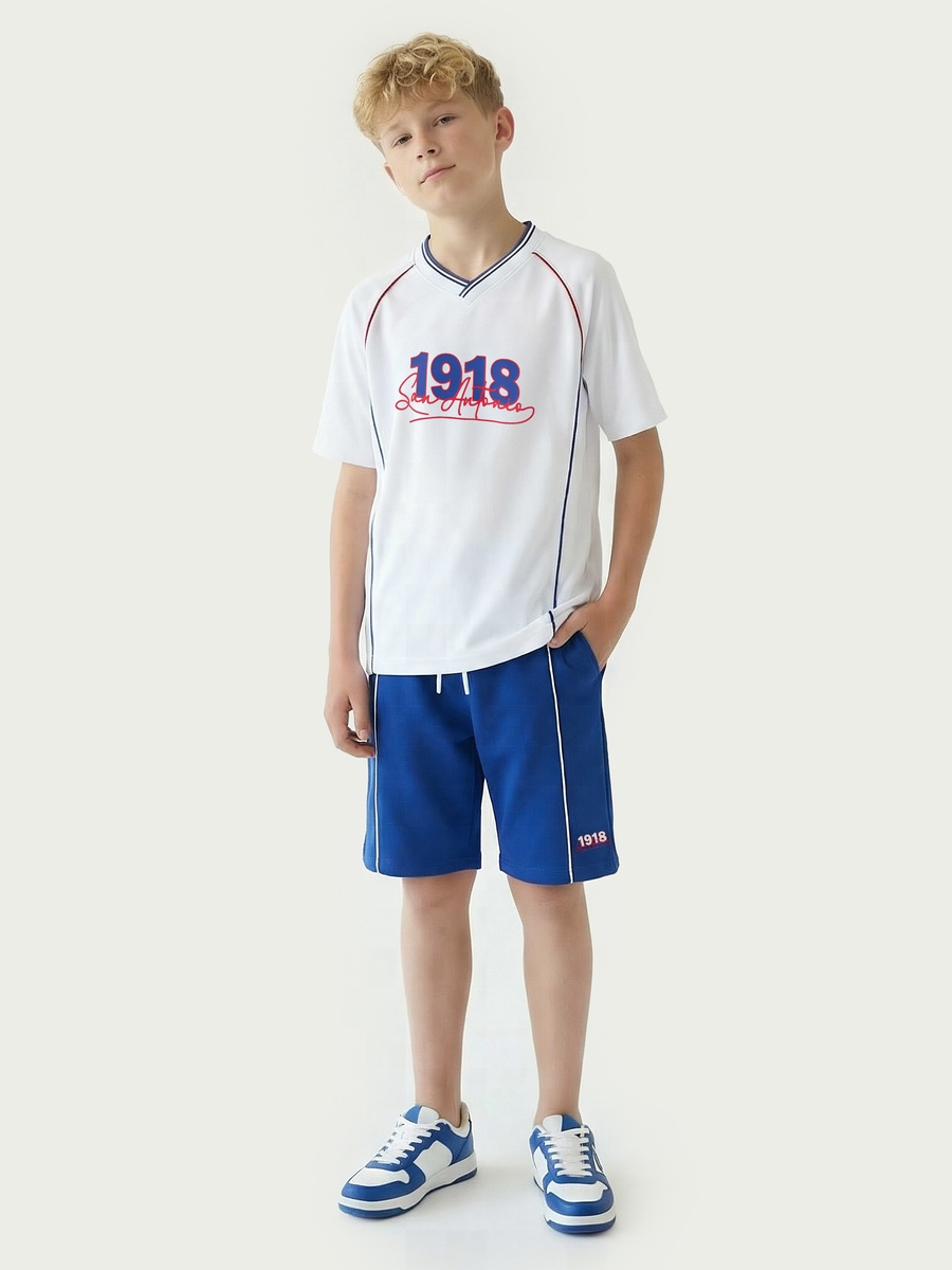 V Neck Short Sleeves T-Shirt and Shorts Set with San Antonio Print
