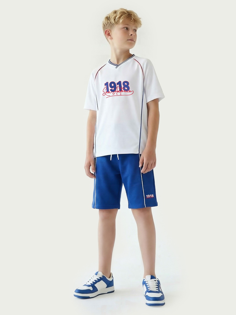 V Neck Short Sleeves T-Shirt and Shorts Set with San Antonio Print