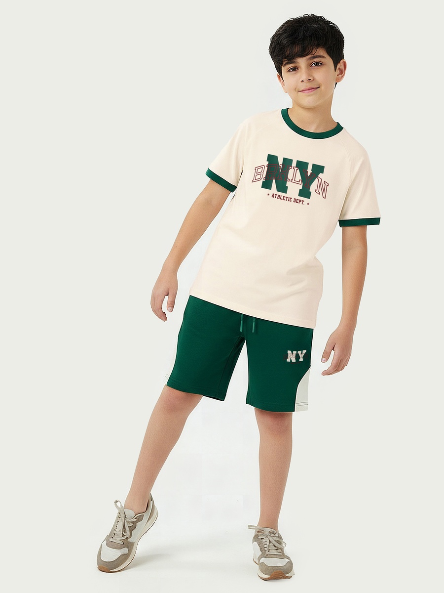 Crew Neck Short Sleeves T-Shirt and Shorts Set with Brooklyn Print