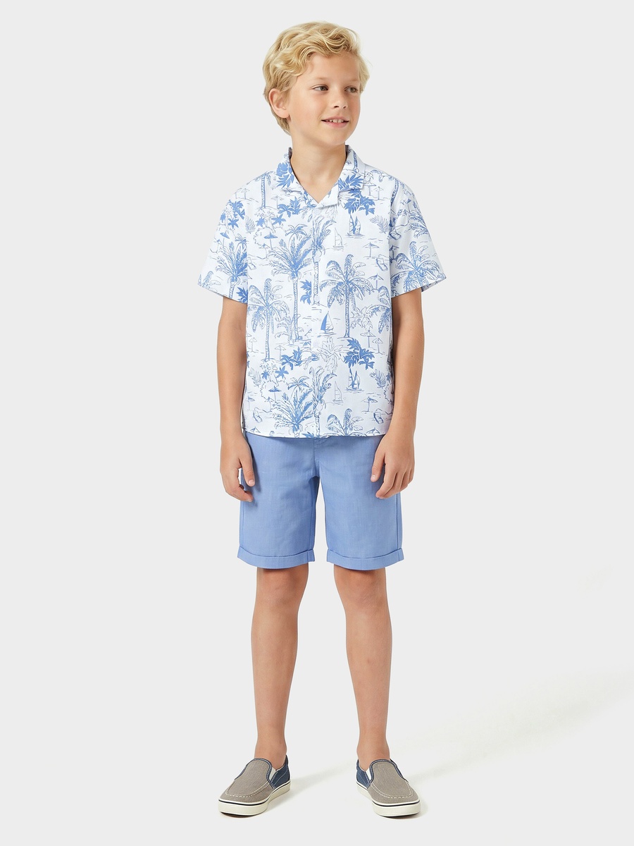 Collared Short Sleeves Shirt and Shorts Set with Tropical Print