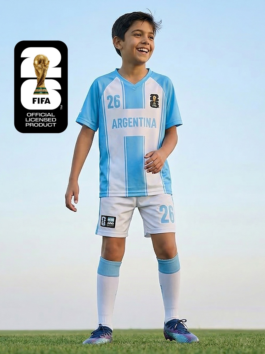 V Neck Short Sleeves T-Shirt and Shorts Set with Argentina Print