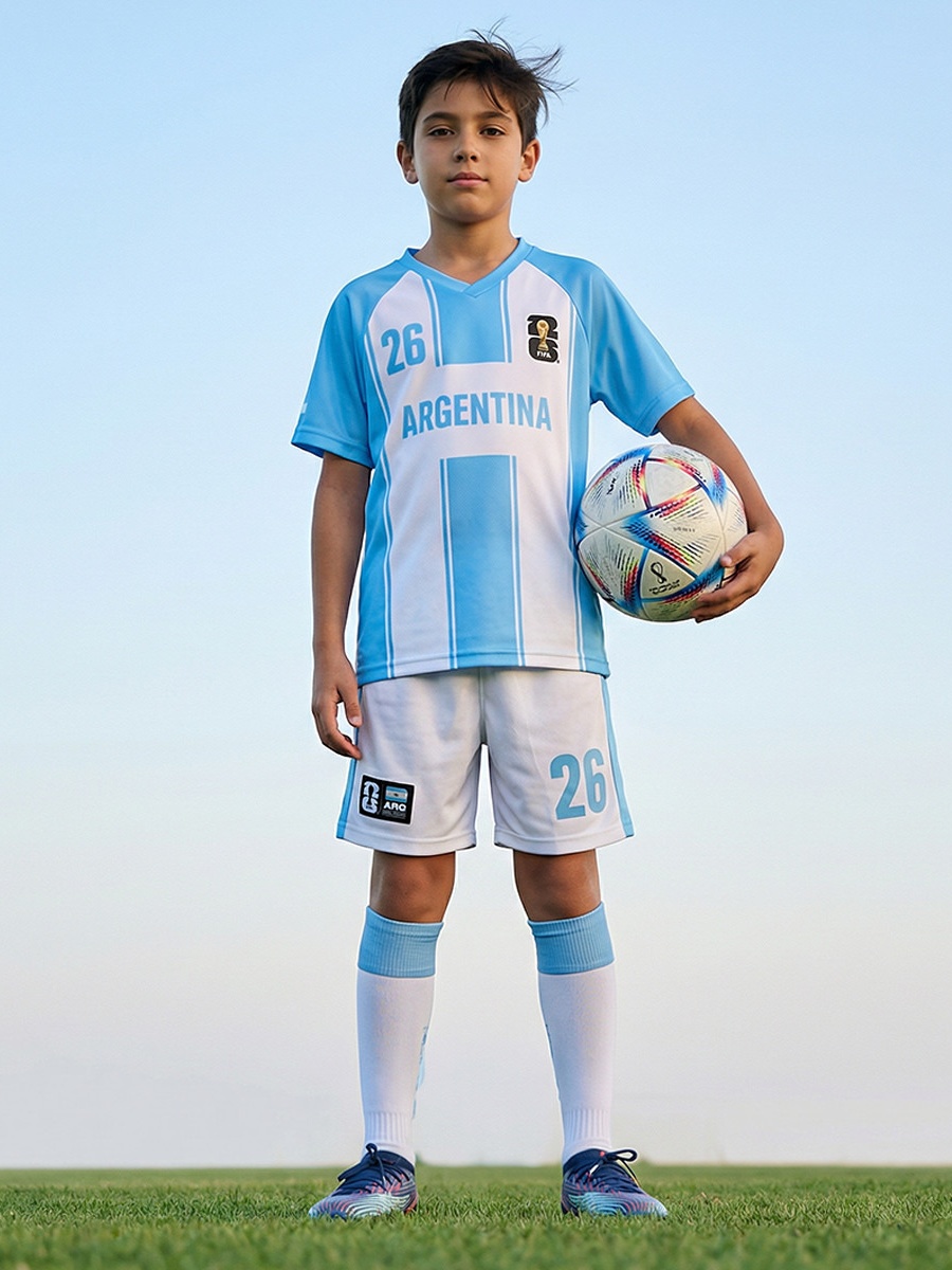 V Neck Short Sleeves T-Shirt and Shorts Set with Argentina Print