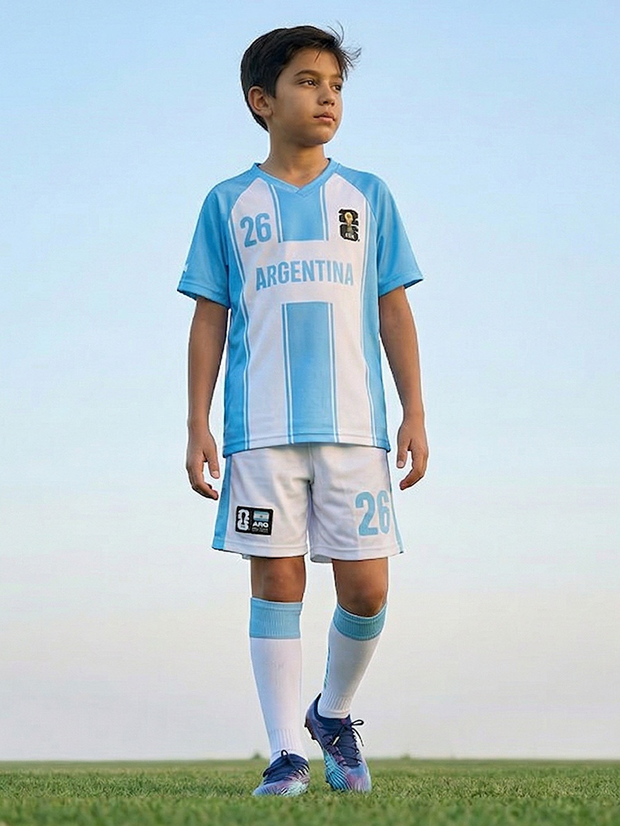V Neck Short Sleeves T-Shirt and Shorts Set with Argentina Print