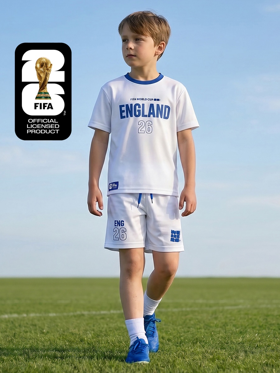 Crew Neck Short Sleeves T-Shirt and Shorts Set with England Print