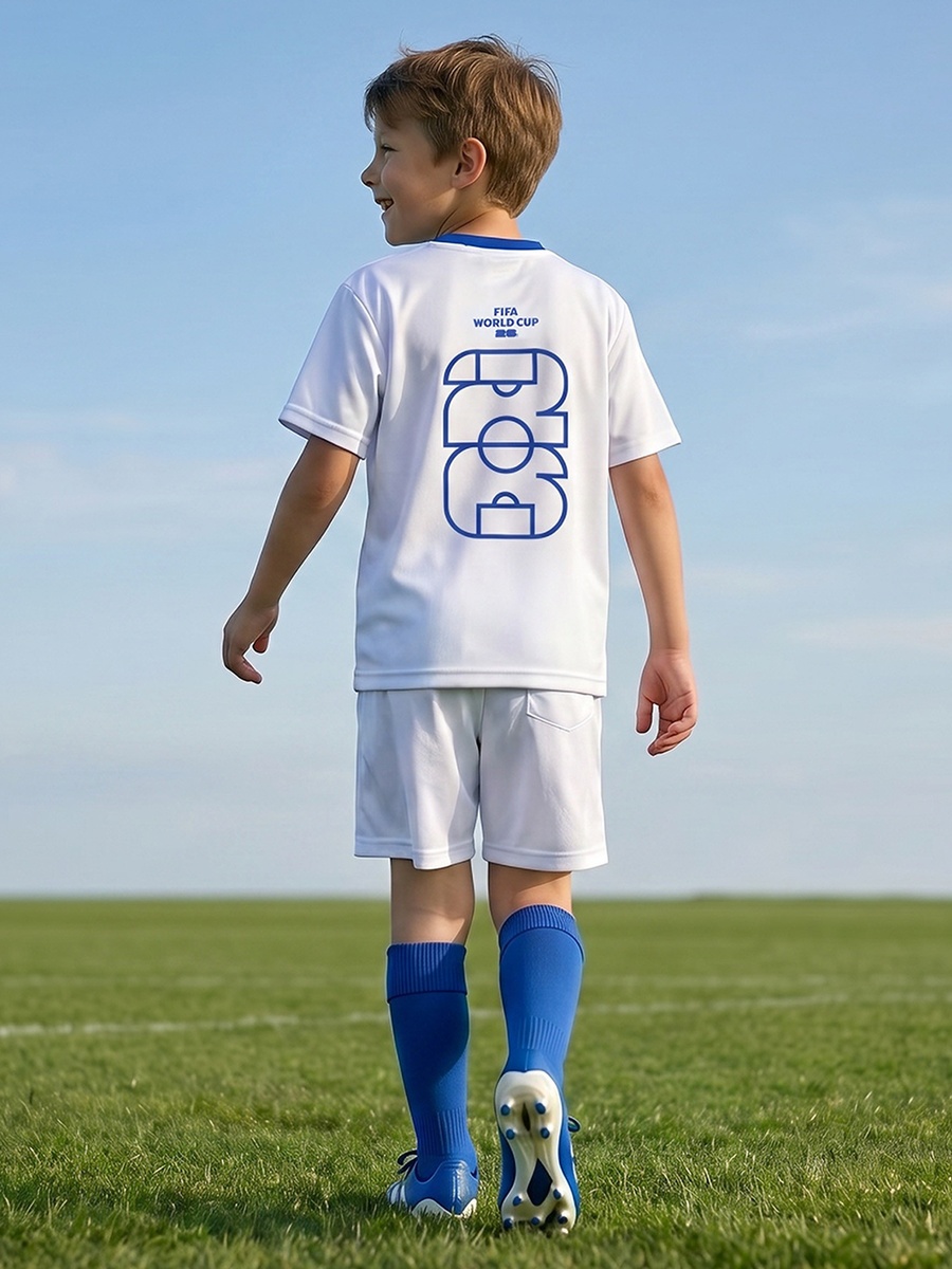 Crew Neck Short Sleeves T-Shirt and Shorts Set with England Print
