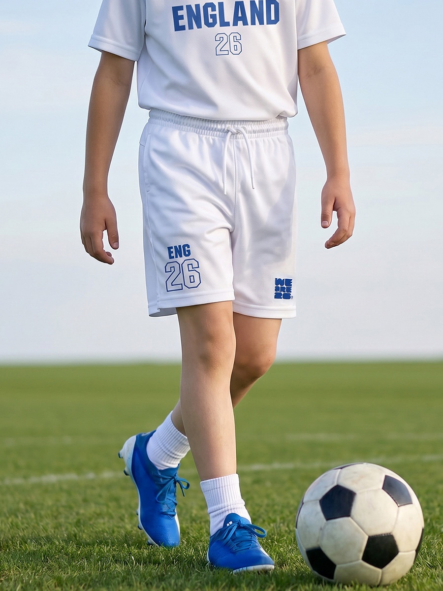 Crew Neck Short Sleeves T-Shirt and Shorts Set with England Print
