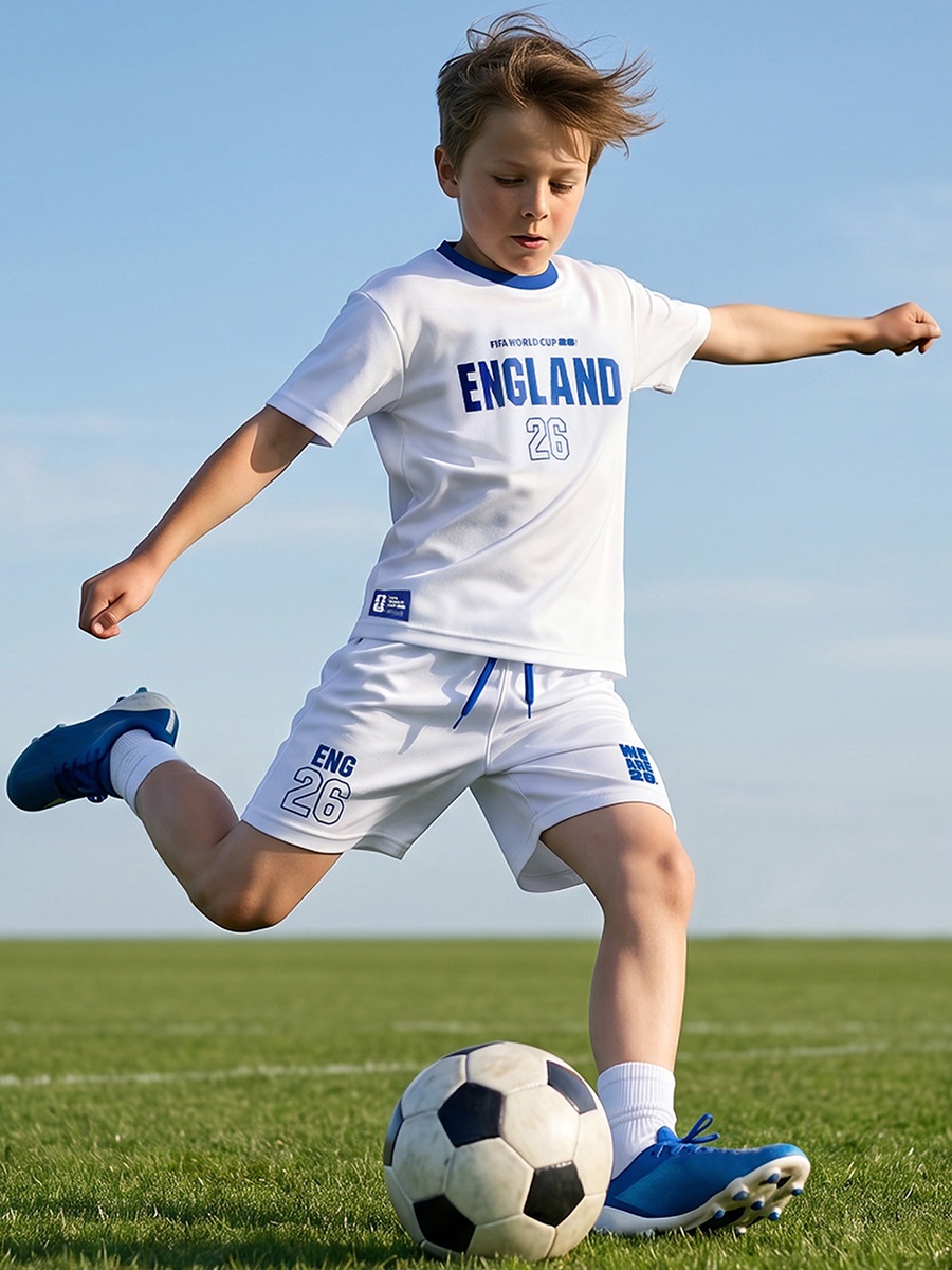 Crew Neck Short Sleeves T-Shirt and Shorts Set with England Print