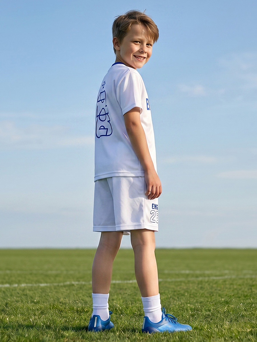Crew Neck Short Sleeves T-Shirt and Shorts Set with England Print