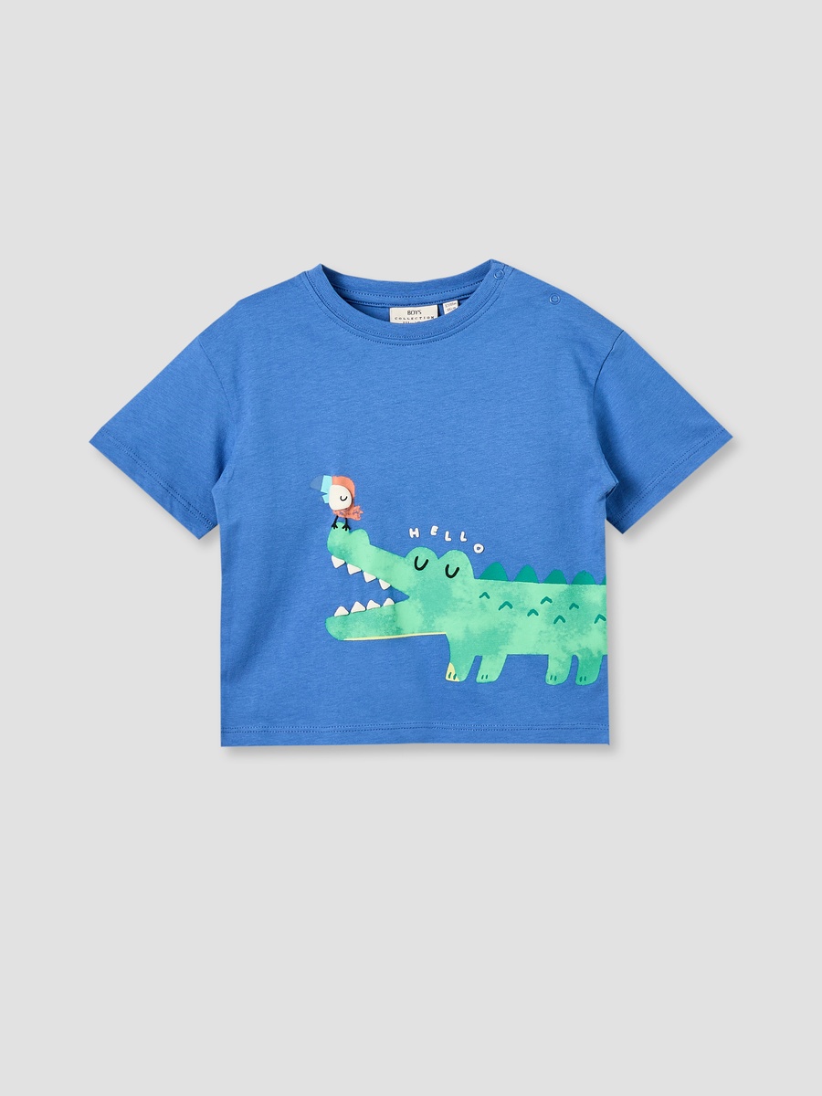 Crew Neck Short Sleeves T-Shirt with Alligator Print