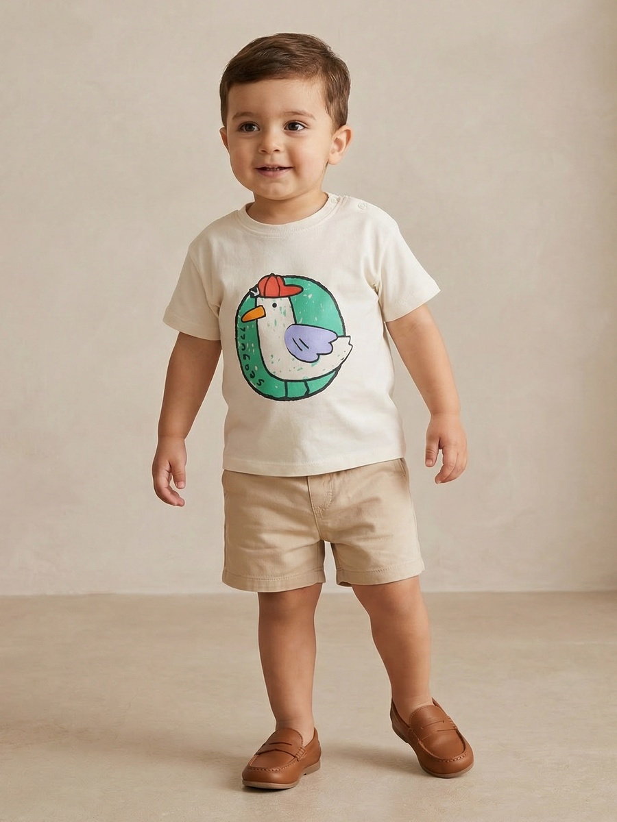 Crew Neck Short Sleeves T-Shirt with Seagull Print