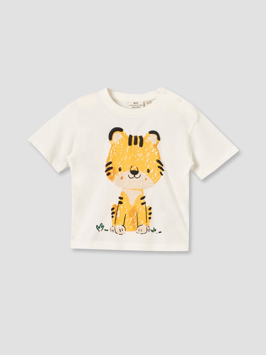 Crew Neck Short Sleeves T-Shirt with Tiger Print