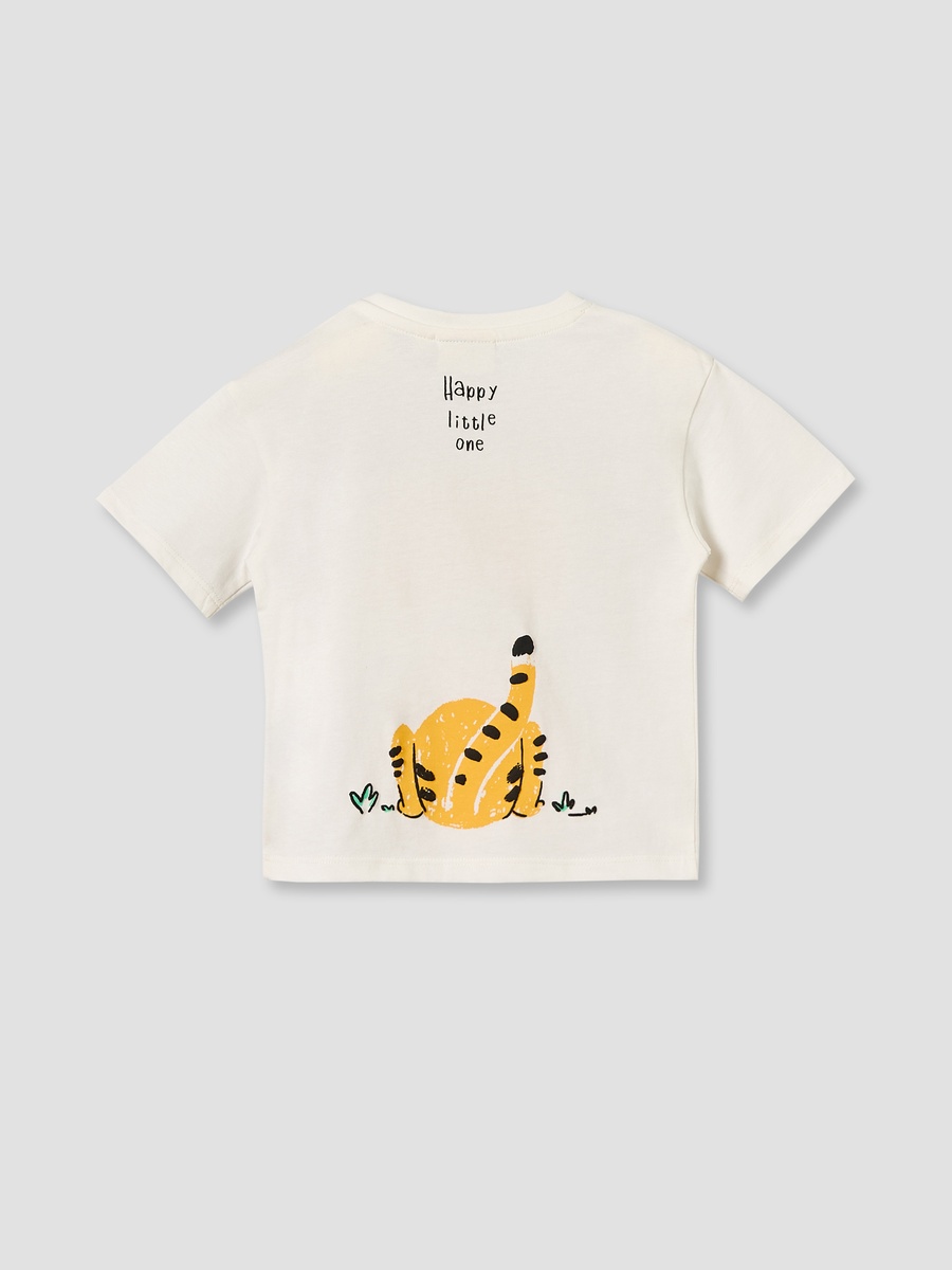 Crew Neck Short Sleeves T-Shirt with Tiger Print
